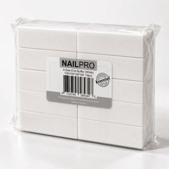 4 Side Foam Nail Buffer - 100 Grit - White (Pack Of 10)