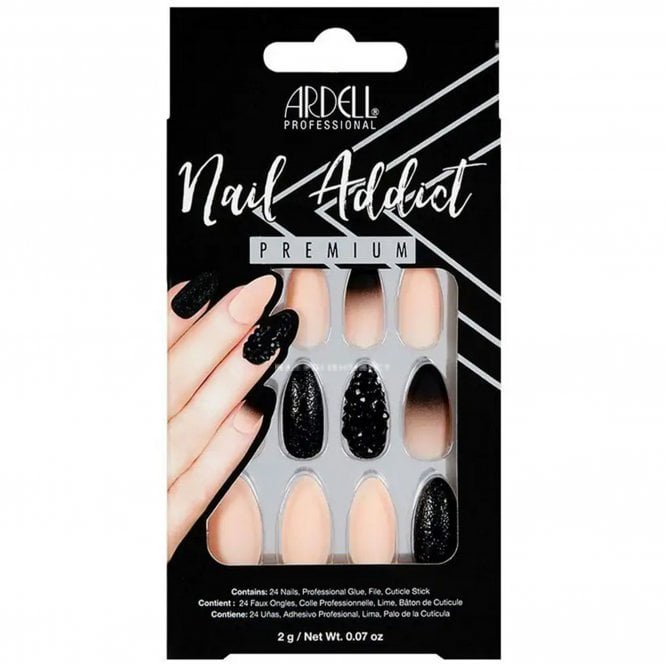 Ardell Nail Addict Premium False Nails - Black Stud & Pink Ombré (28 Nails) (75886)