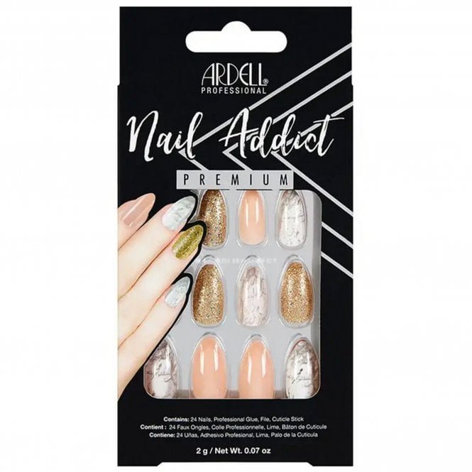 Ardell Nail Addict Premium False Nails - Pink Marble & Gold (24 Nails) (75884)