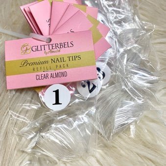 Clear Almond False Nail Tips - Clear (Refill) (Sizes 1 To 10) - (Pack Of 50)