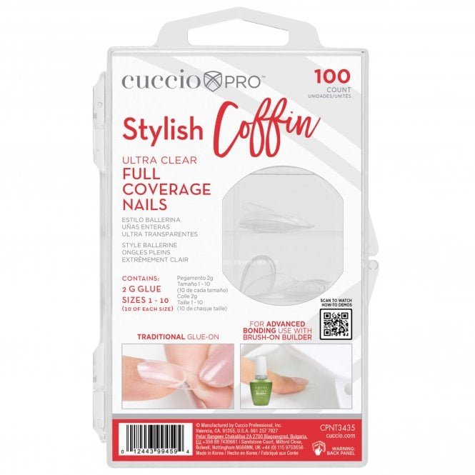 Cuccio Coffin Full Coverage Nails - Ultra Clear (100 False Nails)(CPNT3435)