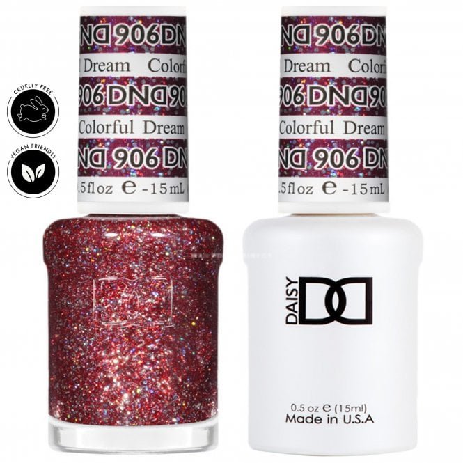 DND Daisy Duo Gel & Nail Polish Set - Super Glitter Collection - Colorful Dream 906 - 2 x 15ml