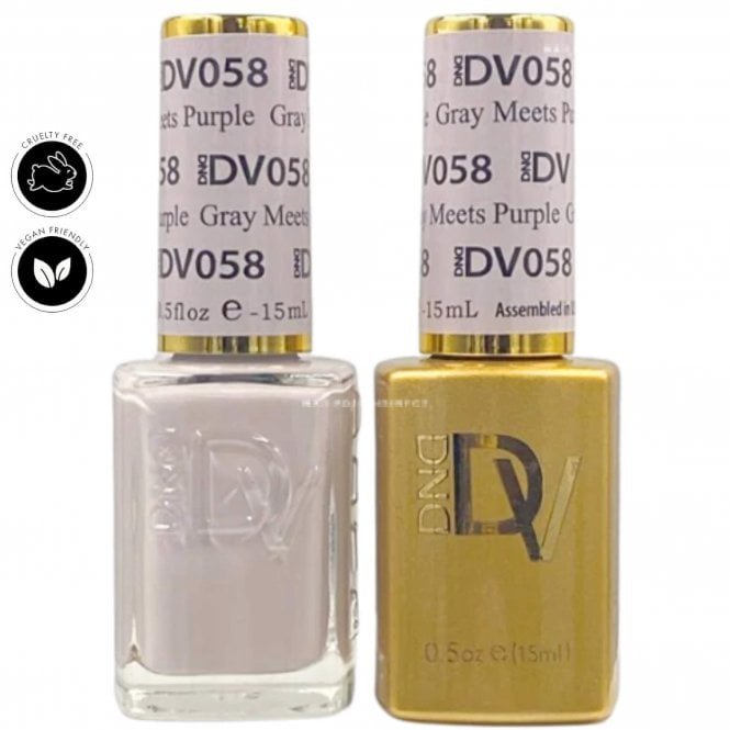 DND Diva Duo Gel & Nail Polish Set - Frosted Chai - Gray Meets Purple 058 - 2 x 15ml