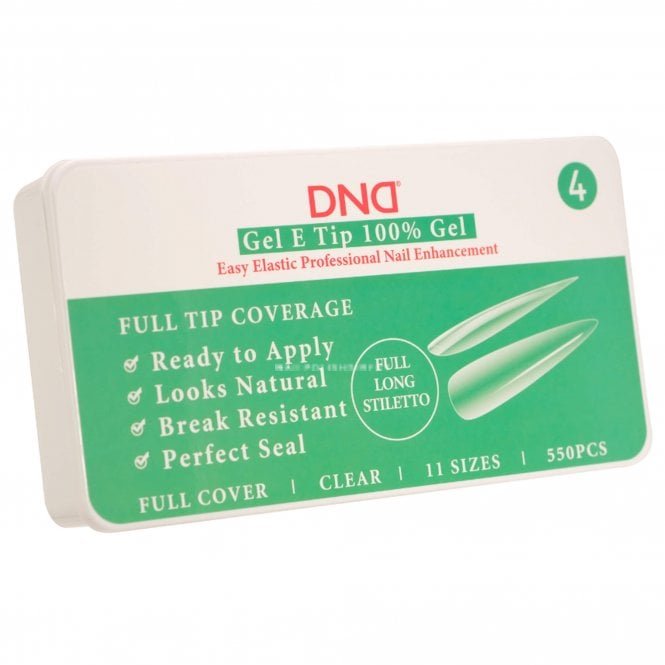 DND Gel E Soft Gel Nail Tips - Full Long Stiletto (550 Pcs & 11 Sizes)