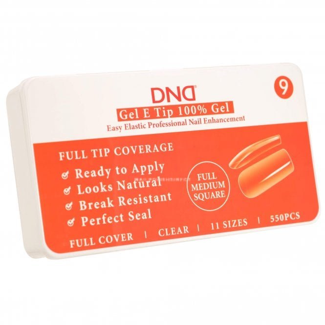 DND Gel E Soft Gel Nail Tips - Full Medium Square (550 Pcs & 11 Sizes)