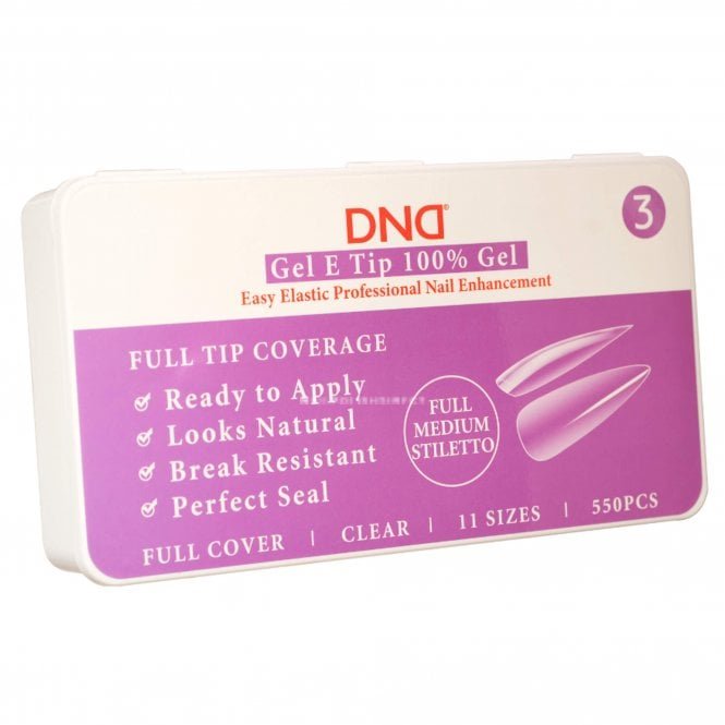 DND Gel E Soft Gel Nail Tips - Full Medium Stiletto (550 Pcs & 11 Sizes)