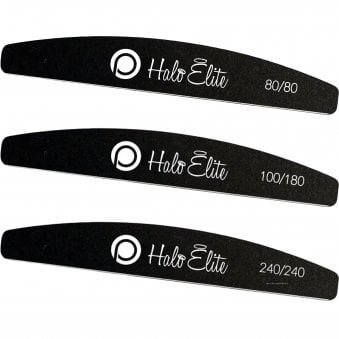 Halo Elite Black Moon Nail Files - 80/80, 100/180 And 240/240 Grit (Mixed Pack) (N1196)