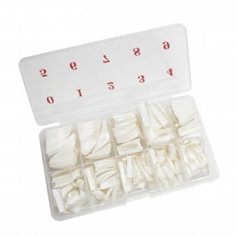False Acrylic Nail Tips - White Coffin Tips - Half Well (Sizes 0-9)