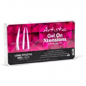Gel On Xtensions - Pre Shaped False Nail Tips - Long Stiletto (Pack Of 550) (2500015)