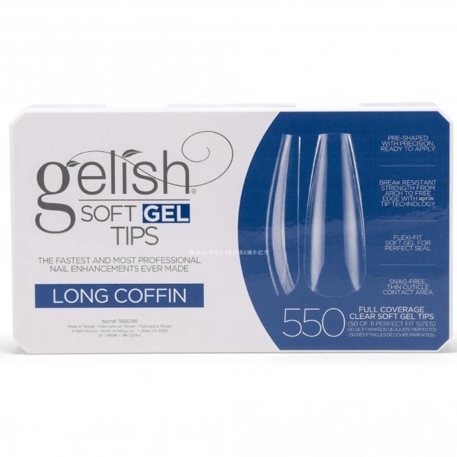 Gelish Soft Gel Nail Tips - Break Resistant - Long Coffin (Pack Of 550 & 11 Sizes) (1168096)