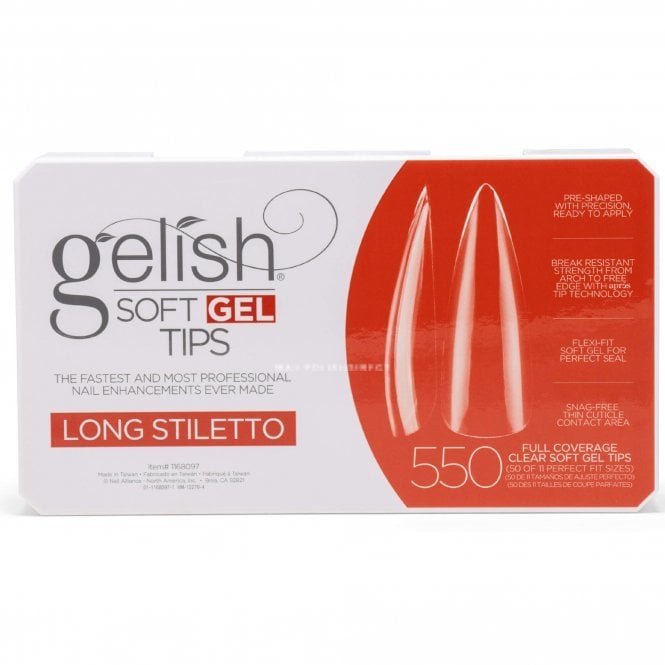 Gelish Soft Gel Nail Tips - Break Resistant - Long Stiletto (Pack Of 550 & 11 Sizes) (1168097)