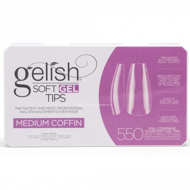 Gelish Soft Gel Nail Tips - Break Resistant - Medium Coffin (Pack Of 550 & 11 Sizes) (1168098)