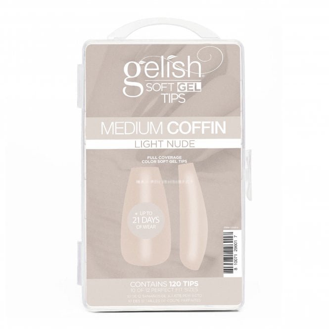 Gelish Soft Gel Neutral Tips - Medium Coffin Light Nude (120 Tips & 12 Sizes)