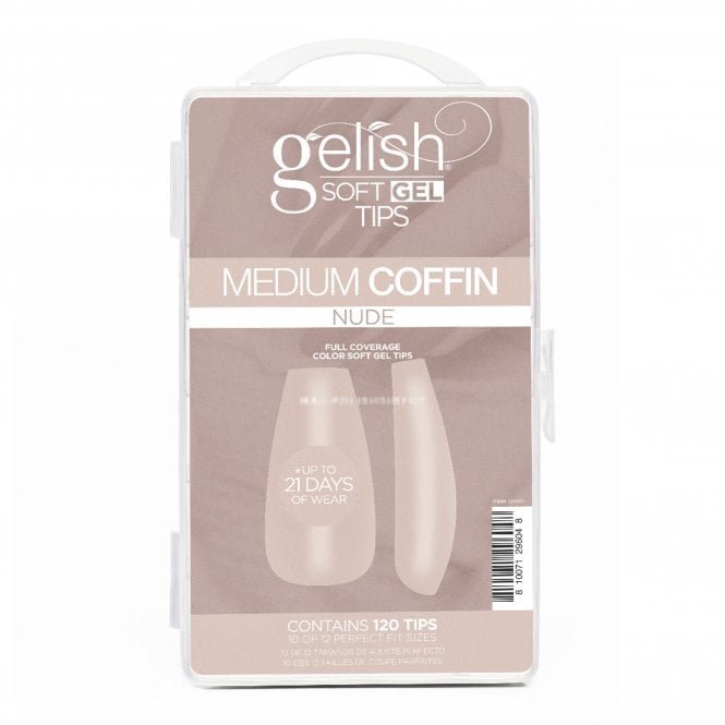 Gelish Soft Gel Neutral Tips - Medium Coffin Nude (120 Tips & 12 Sizes)