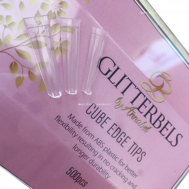 Glitterbels Cube Edge False Nail Tips - Clear (Sizes 1 To 10) - (Pack Of 500)