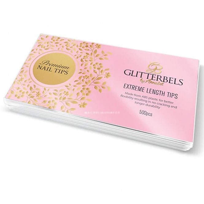 Glitterbels Extreme Length False Nail Tips - Clear (Sizes 1 To 10) - (Pack Of 500)