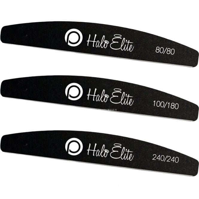 Halo Elite Black Moon Nail Files - 80/80, 100/180 And 240/240 Grit (Mixed Pack)(N1196)