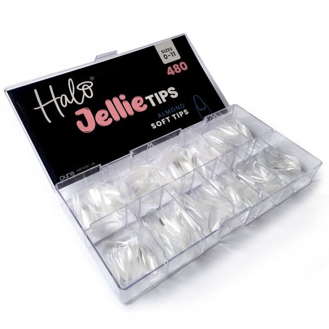 Halo Jellie Tips - Vegan Soft Gel Nail Tips - Almond (480 Pcs & Sizes 0-11)(JA101)
