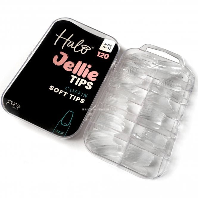 Halo Jellie Tips - Vegan Soft Gel Nail Tips - Coffin (120 Pcs & Sizes 0-11)(JC100)