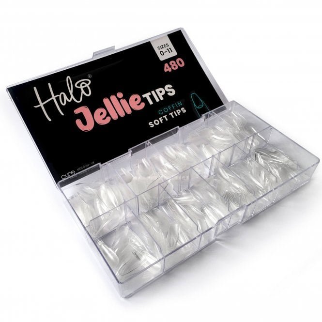 Halo Jellie Tips - Vegan Soft Gel Nail Tips - Coffin (480 Pcs & Sizes 0-11)(JC101)