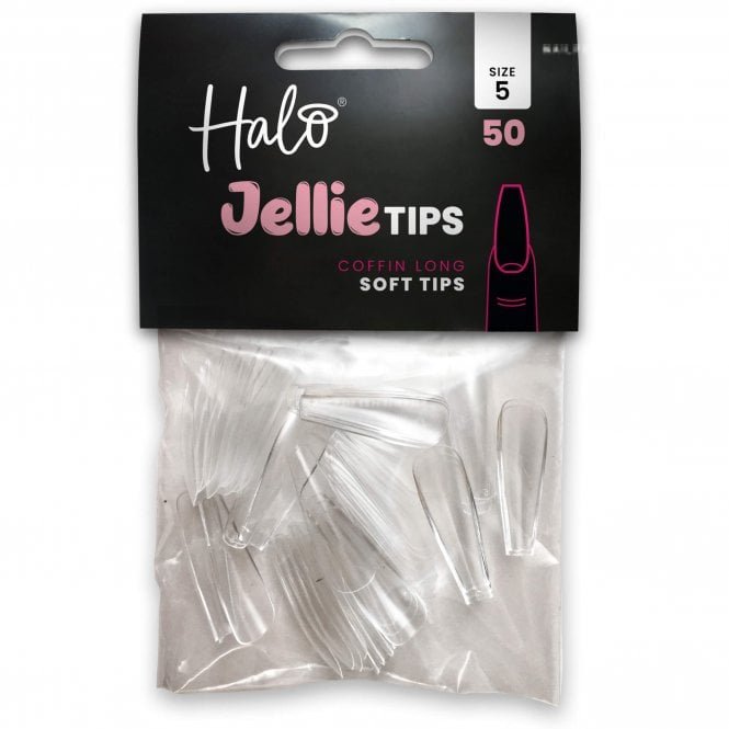 Halo Jellie Tips - Vegan Soft Gel Nail Tips Refills - Coffin Long (Pack of 50)