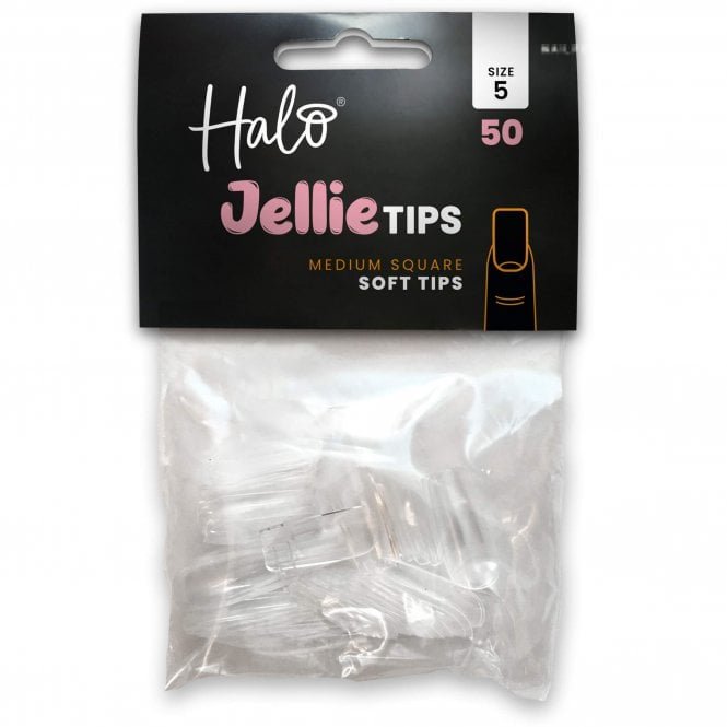 Halo Jellie Tips - Vegan Soft Gel Nail Tips Refills - Medium Square (Pack of 50)