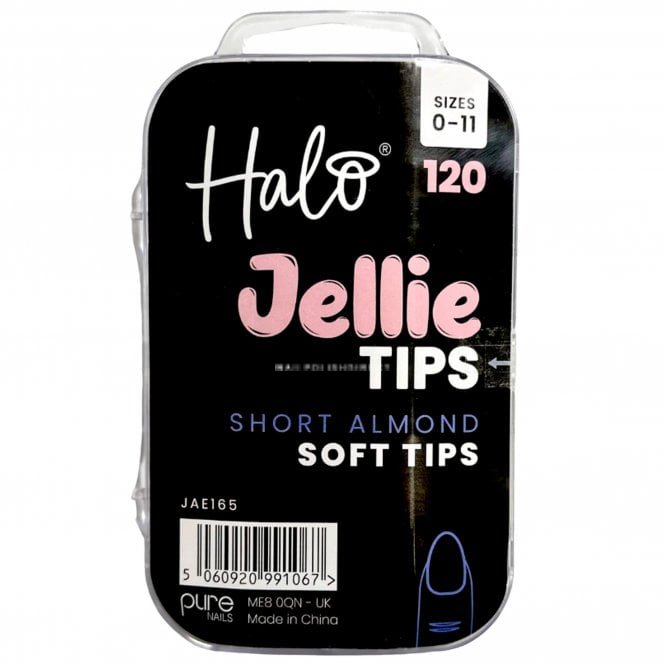 Halo Jellie Tips - Vegan Soft Gel Nail Tips - Short Almond (120 Pcs & Sizes 0-11)(JAE165)