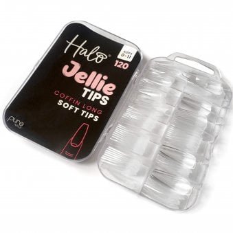 Jellie Tips - Vegan Soft Gel Nail Tips - Coffin Long (120 Pcs & Sizes 0-11)(JCL100)