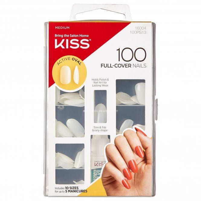 Kiss Inc. Full Cover Nail Tips - Active Oval (100 Nail Tips & Adhesive 3g)