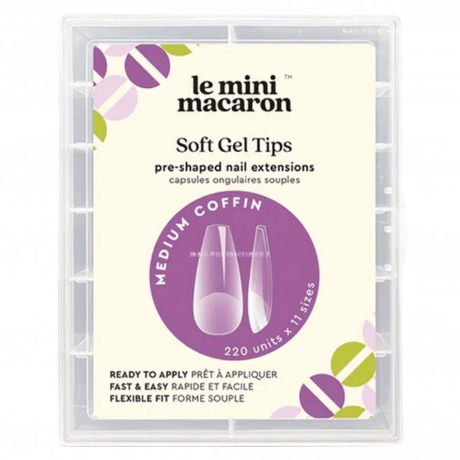 Le Mini Macaron Pre Shaped Soft Gel Nail Extension Tips - Medium Coffin 220 Pieces & 11 Sizes