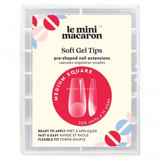 Le Mini Macaron Pre Shaped Soft Gel Nail Extension Tips - Medium Square 220 Pieces & 11 Sizes