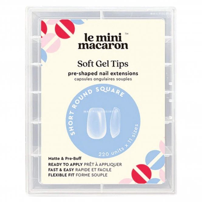 Le Mini Macaron Pre Shaped Soft Gel Nail Extension Tips - Short Round Square 220 Pieces & 11 Sizes
