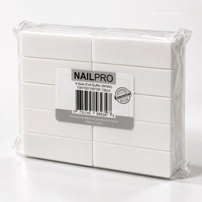 Nail Pro 4 Side Foam Nail Buffer - 100 Grit - White (Pack Of 10)