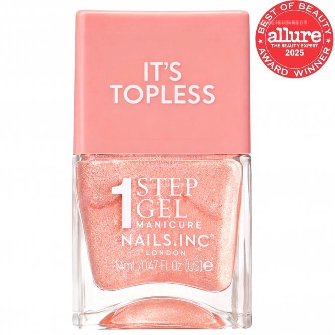 Nails inc 1 Step Gel Manicure Nail Polish It's Topless Millie Peach Iridescent 14ml
