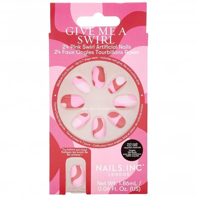 Nails inc Coloured False Nails - Give Me A Swirl (24 Nails & Glue 1.86ml)