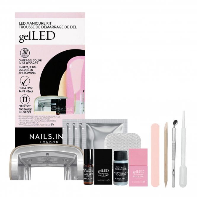 Nails inc GelLED Starter Kit HEMA & TPO Free Pink Chiffon Gel Polish - 11 Piece Kit