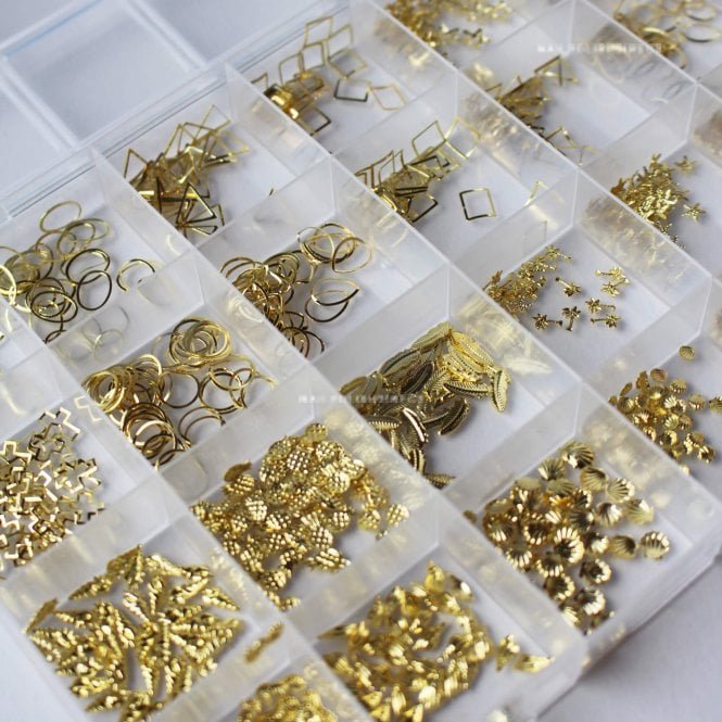NPD Gel Gold Metal Nail Gems Multi Pack - Assorted Gold Nail Art Accessories