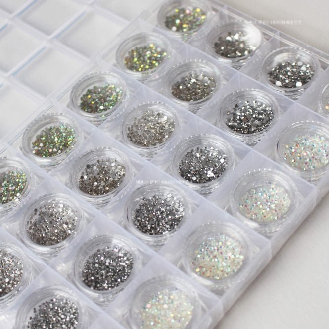 NPD Gel Silver Nail Gems Multi Pack - Assorted Silver Nail Crystals for Nail Art