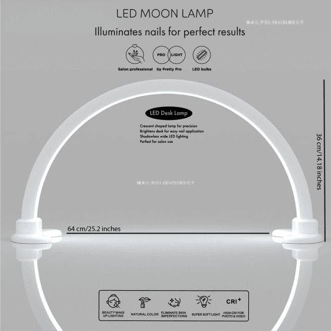 Pretty Pro Nail Bar LED Moon Desk Lamp - White - Shadow Free Colour Changing Light