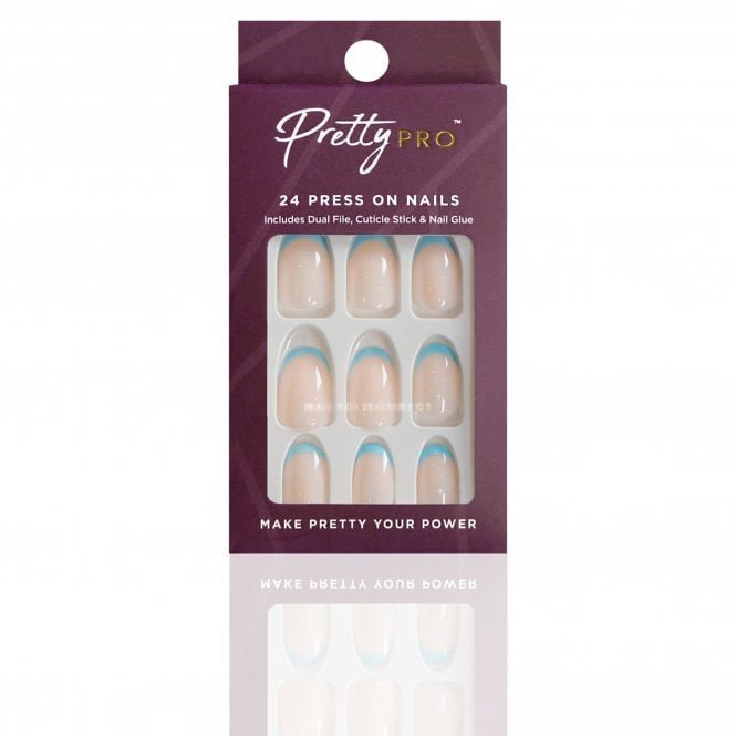 Pretty Pro Reusable Press On False Nails - Blue Tip (24pcs)