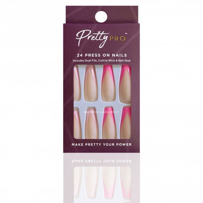 Pretty Pro Reusable Press On False Nails - Great Minds Pink Alike (24pcs)