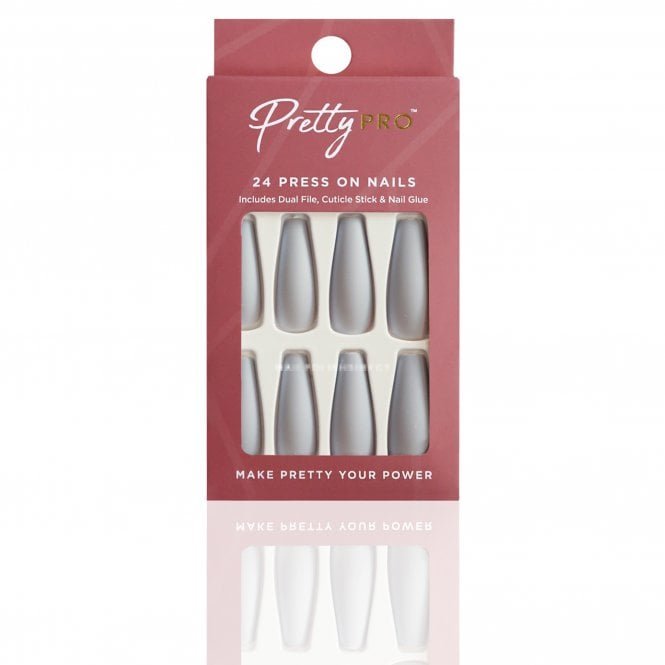 Pretty Pro Reusable Press On False Nails - Groundhog Grey (24pcs)