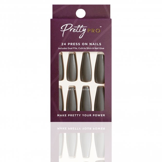 Pretty Pro Reusable Press On False Nails - Judgement Grey (24pcs)