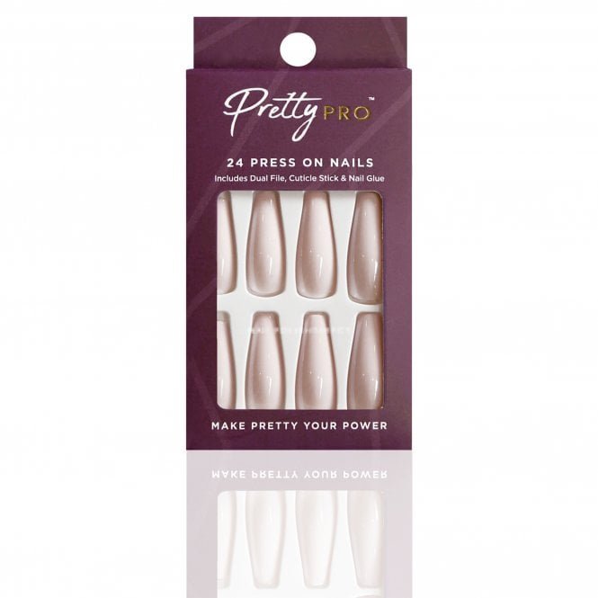Pretty Pro Reusable Press On False Nails - Look On The White Side (24pcs)