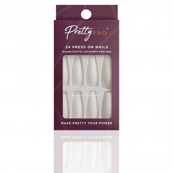 Pretty Pro Reusable Press On False Nails - Out Of White, Out Of Mind (24pcs)