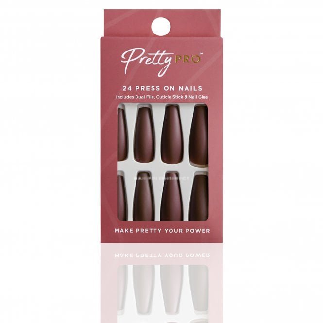Pretty Pro Reusable Press On False Nails - Talk Of The Brown (24pcs)