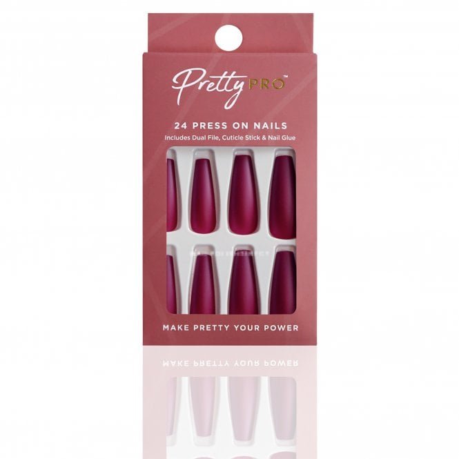 Pretty Pro Reusable Press On False Nails - You Make My Heart Beet (24pcs)