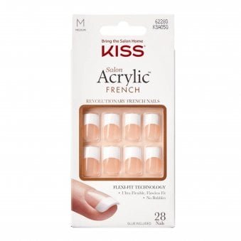 Salon Acrylic French False Nails - Simple Life (28 Nails & Adhesive 2g)