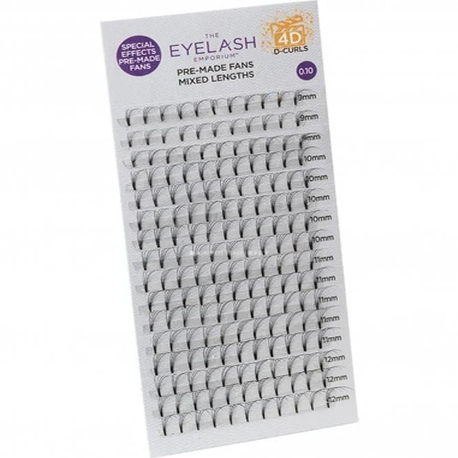The Eyelash Emporium Full Screen - Pre Made Special Effect Fan Lashes (Individual Lengths From 9mm To 12mm (0.10) - 4D & D Curl (PMFD4D10)