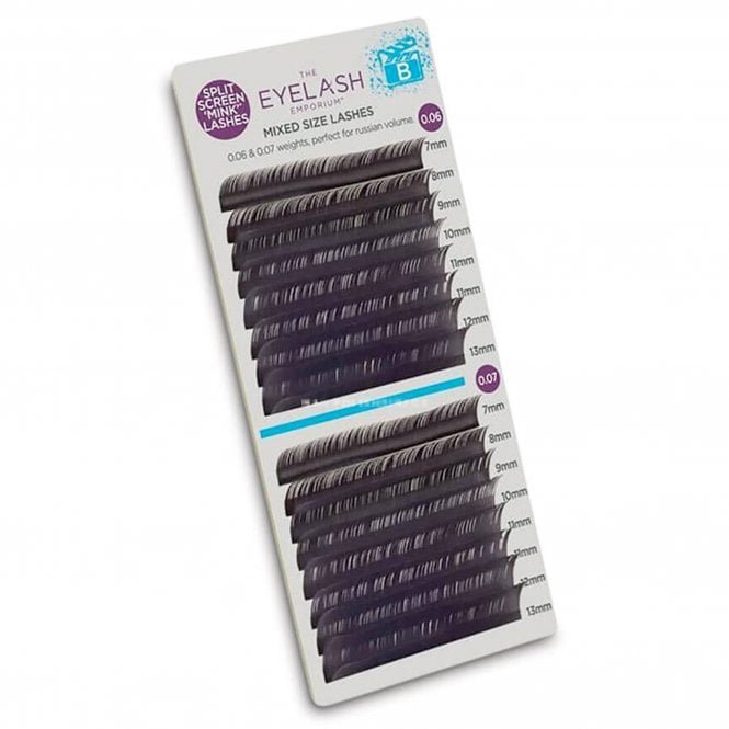The Eyelash Emporium Split Screen Mink Lashes Individual Lengths 7mm (0.06) To 13mm (0.07) - B Curl (MXB0607)